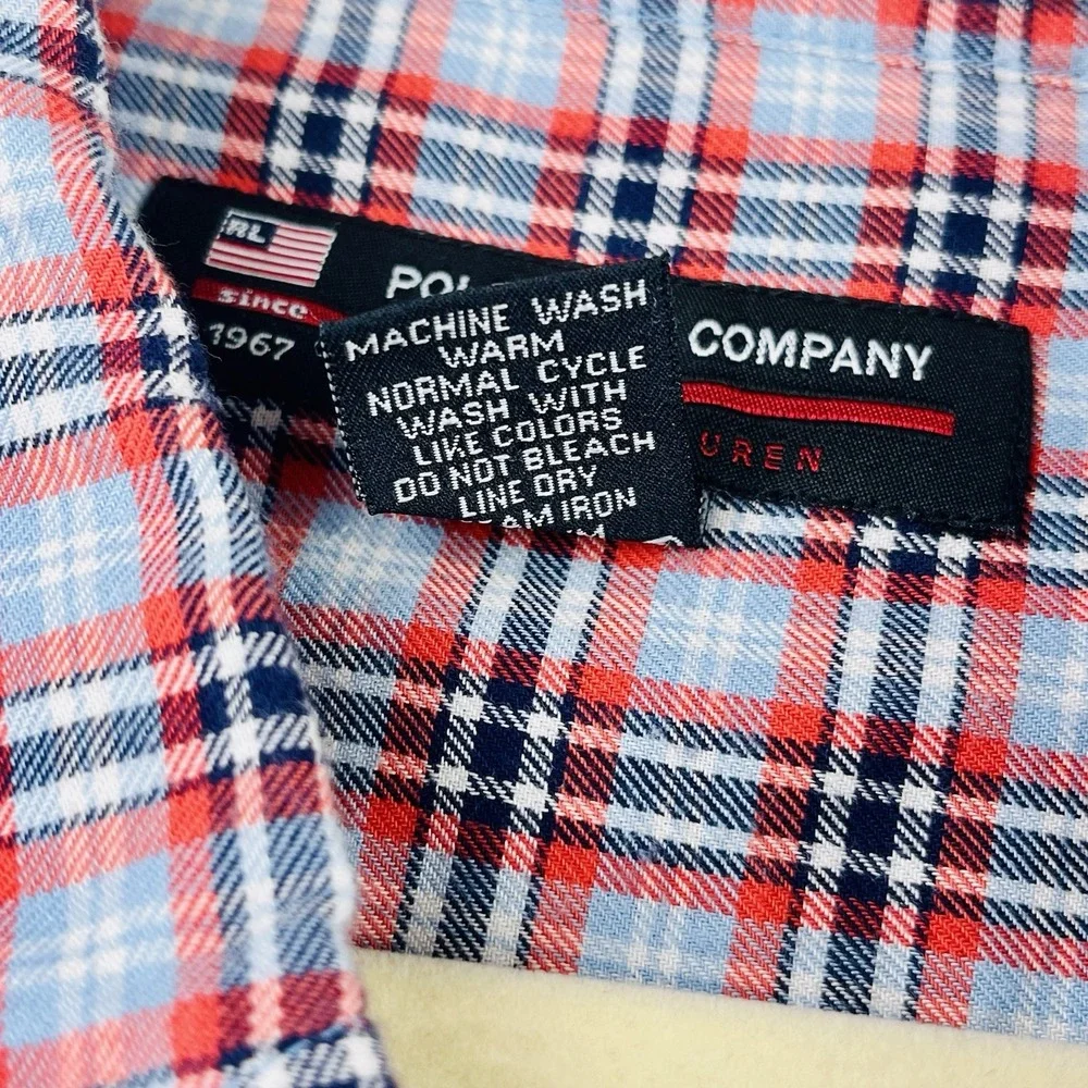 Polo Jeans Ralph Lauren Men's Shirt Large Red‎ Blue White Plaid Button Up Pony